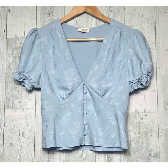 Miss Selfridge Pastel Blue Floral Coquette Twee Milkmaid Top Sz 4 - Picture 1 of 8